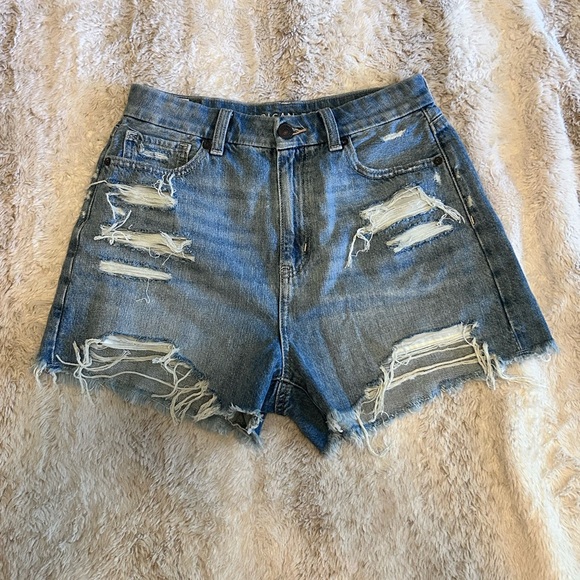 American Eagle Curvy Mom Distressed Denim Shorts - Picture 1 of 5